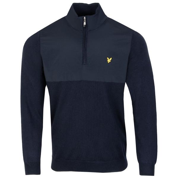 Lyle & Scott Overlay Knit Zip Neck Golf Sweater